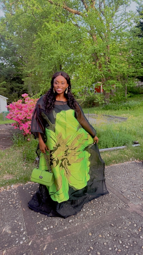 Floral Beauty Chiffon Gown with Black Inner